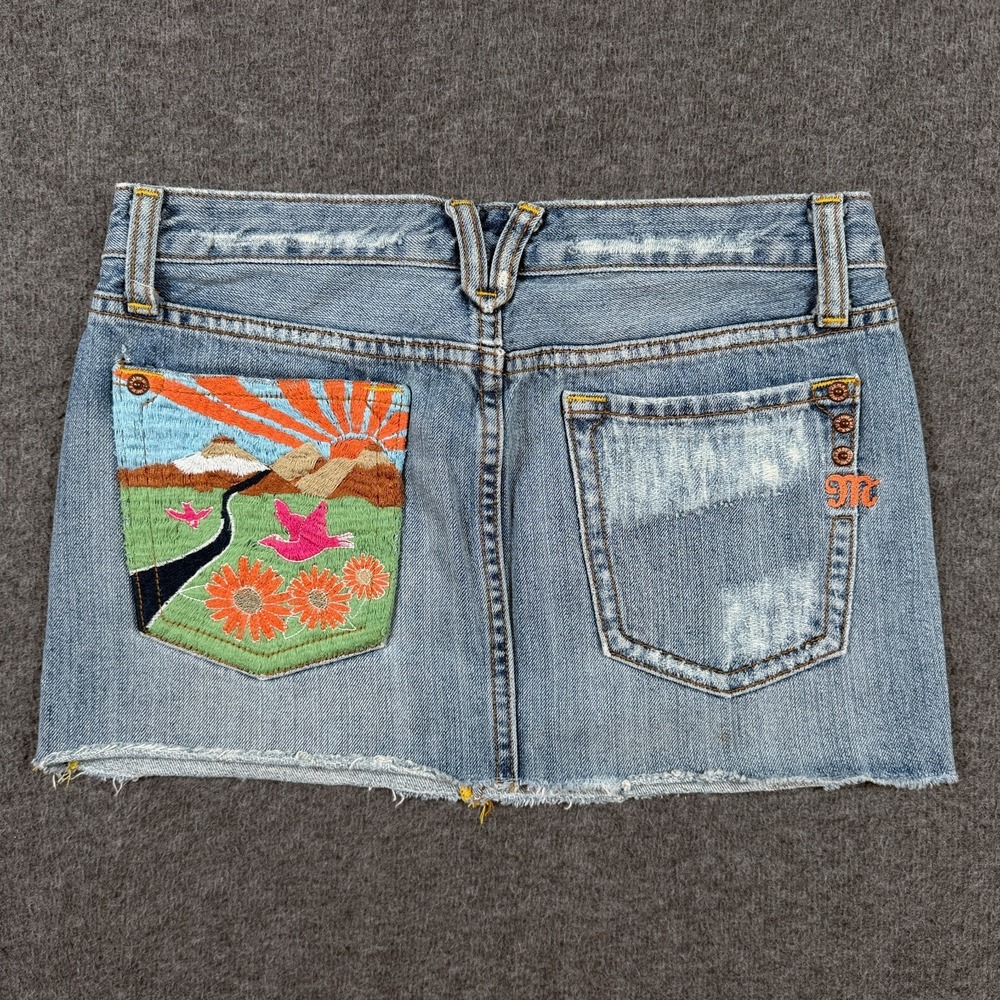 Miss Me Mini Skirt Womens Small Blue Glendale JS3053 Embroidered Floral Denim